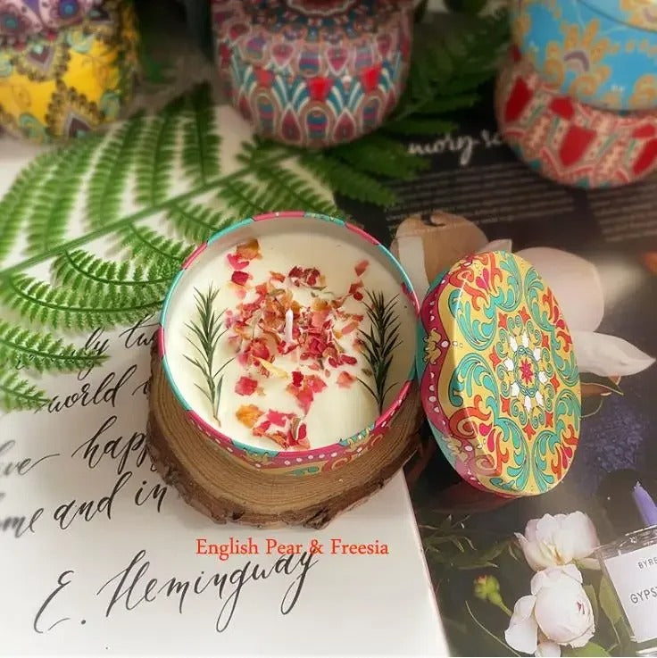 Exquisite Floral Candle in Durable Tin