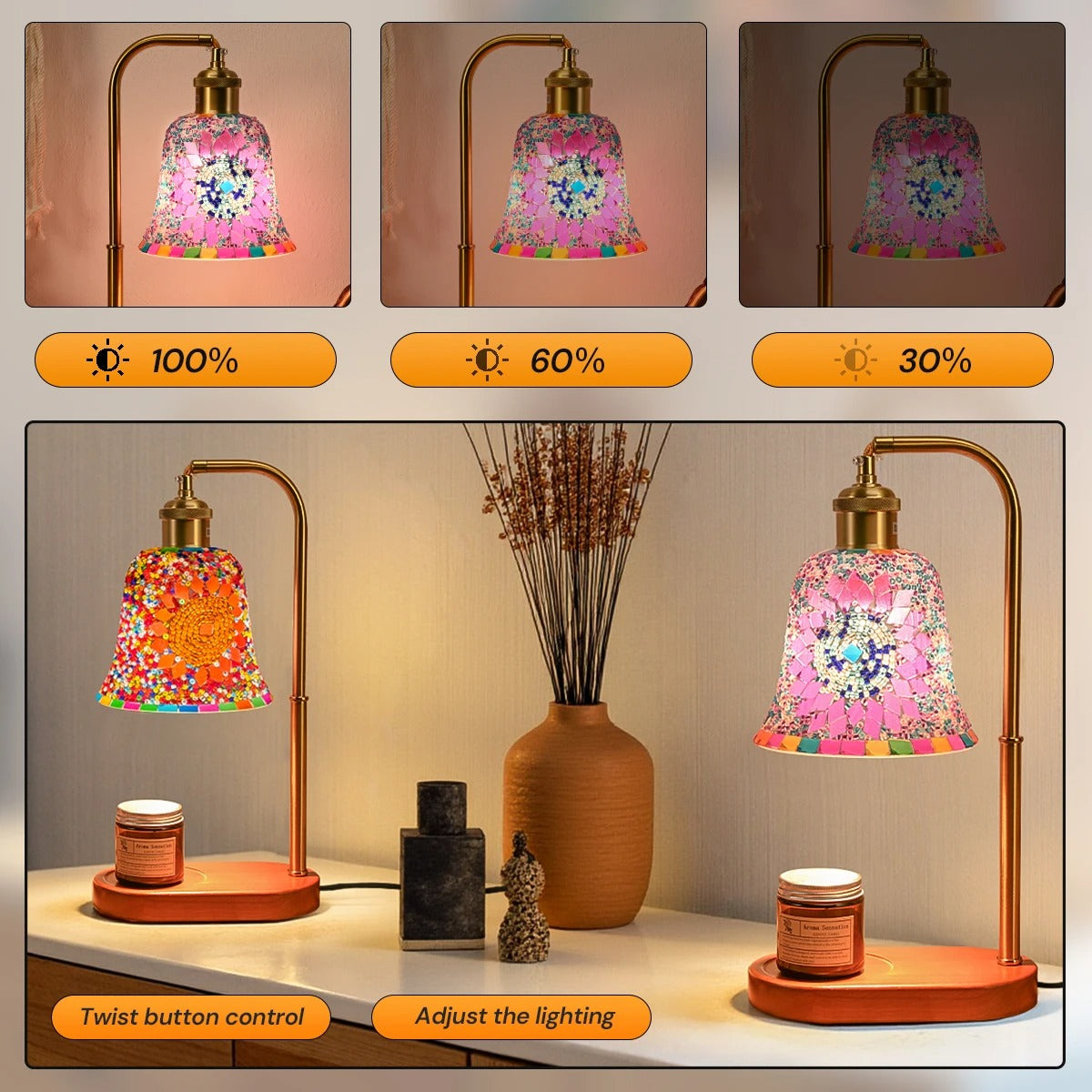 Bohemian Stained Glass Wax Melting Lamp